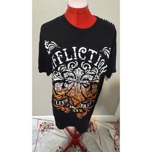 Affliction Live Fast Graphic T Shirt Black Orange Cross Skull MMA Biker Mens‎ L